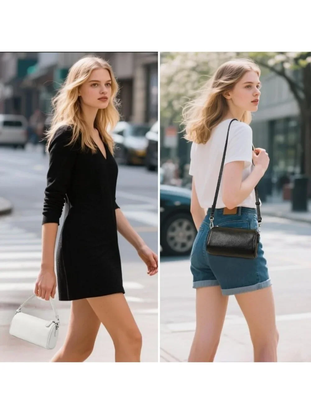 Stylish Mini Crossbody Bag for Women, Genuine Leather Barrel Phone Purse